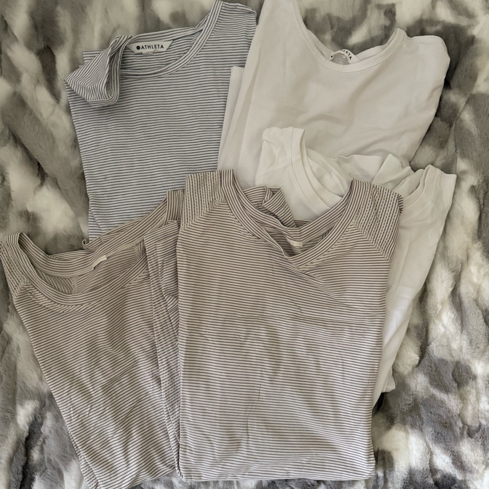 Various Athleta White and Navy Striped Tees - both long and short sleeved